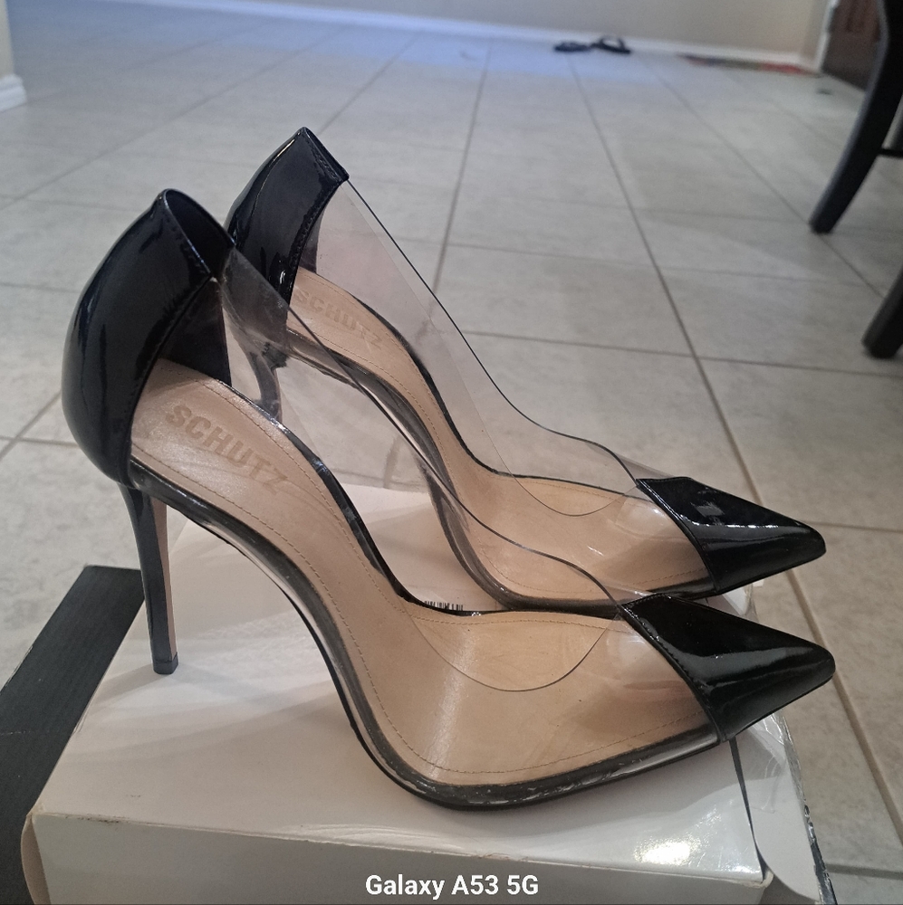 Schutz Black Vinyl Transparent Women's Heels Sz 10